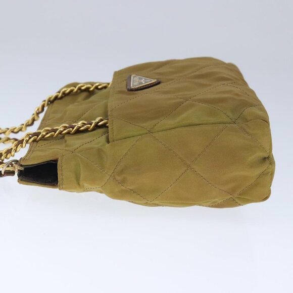 PRADA Chain Shoulder Bag Nylon Beige Gold Auth - Picture 10 of 15